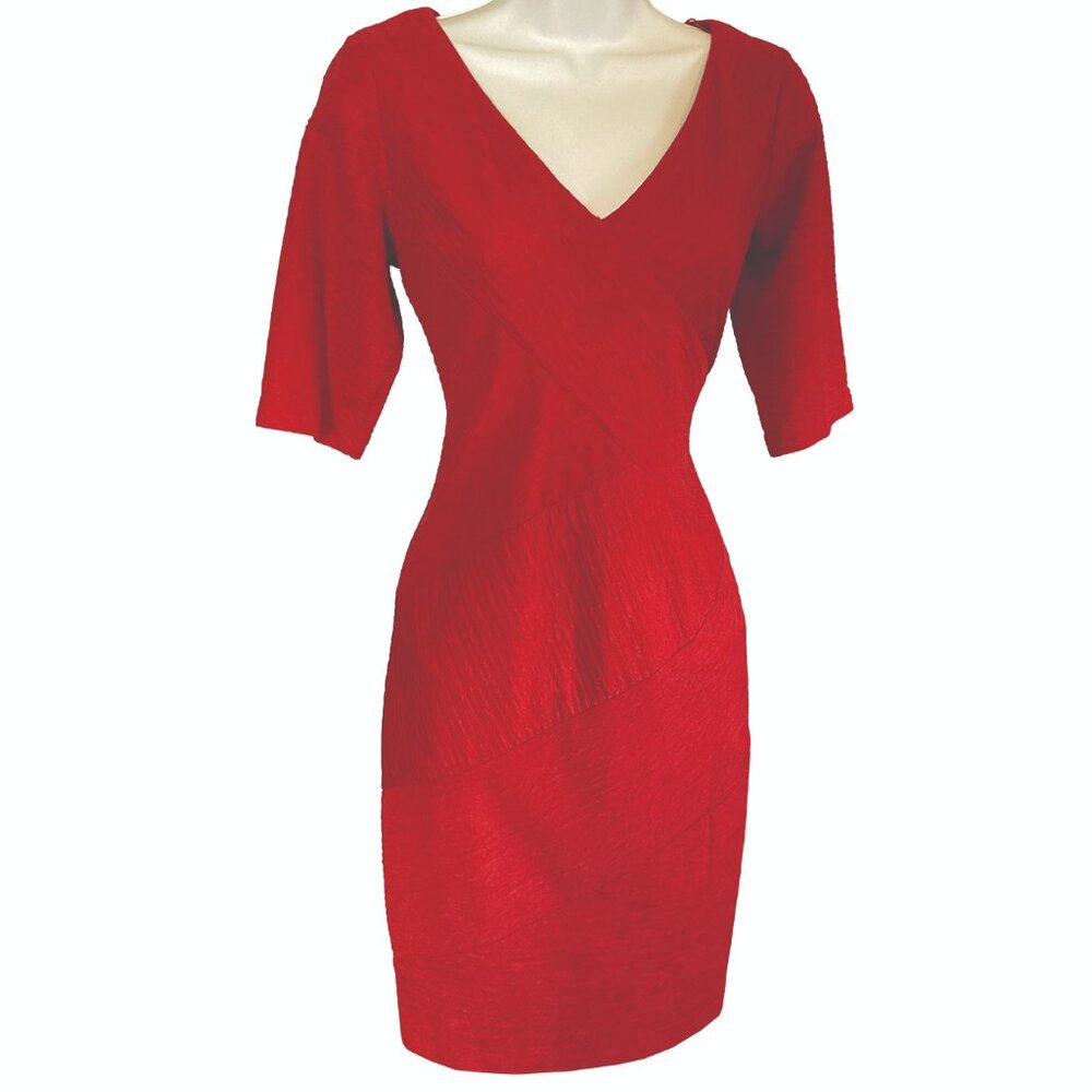 London Times, Red, v-neck, elbow length sleeves